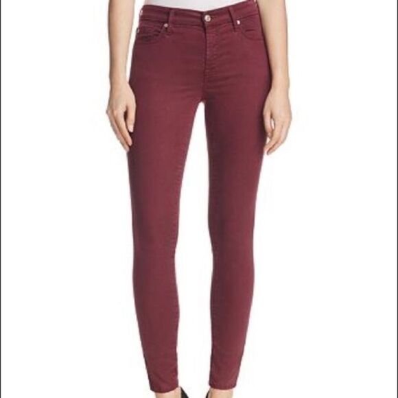 7 For All Mankind b(air) Velvet Skinny Ankle Pants - Burgundy - Picture 1 of 8